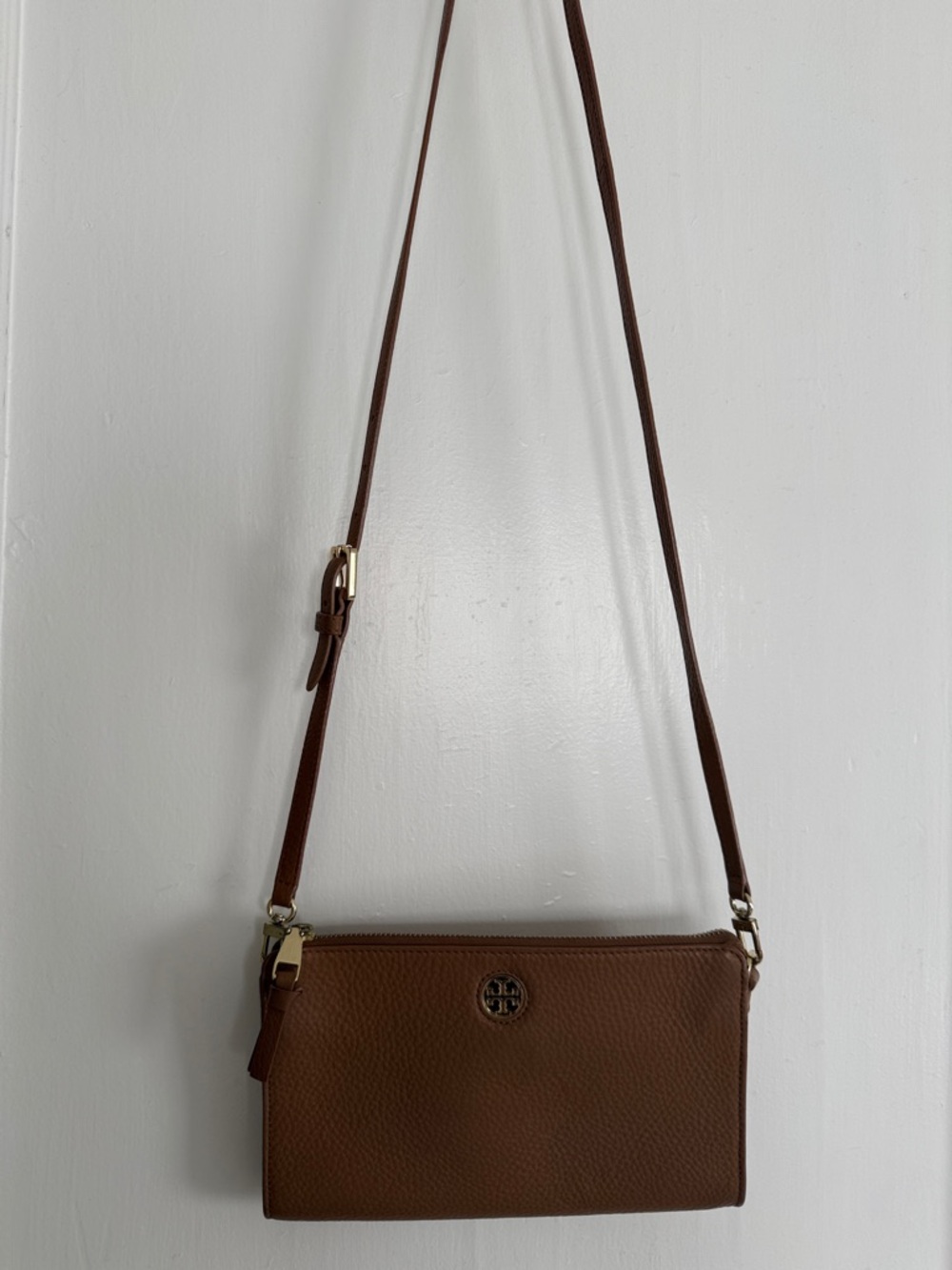 Tory Burch Brown Pebbled Leather Crossbody with Gold Hardware